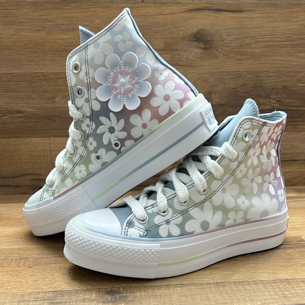 Platform Converse Pink and White Floral High-Top Sneakers